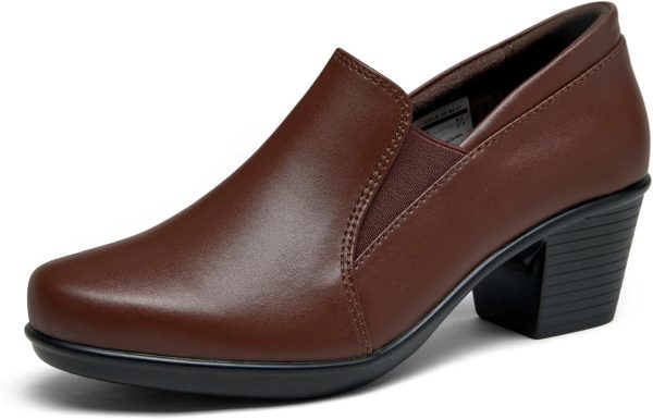 Women's Dress Shoes 2024 - Low, Comfortable Heeled Loafers with Chunky Block for Work, Casual and Office Business. Slip-on Pumps