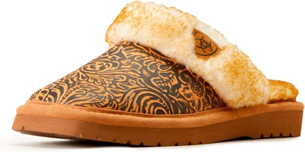 ARIAT Women's Jackie Square Toe Embossed Tooling Warm Soft Comfortable Genuine Full-grain Leather Slippers