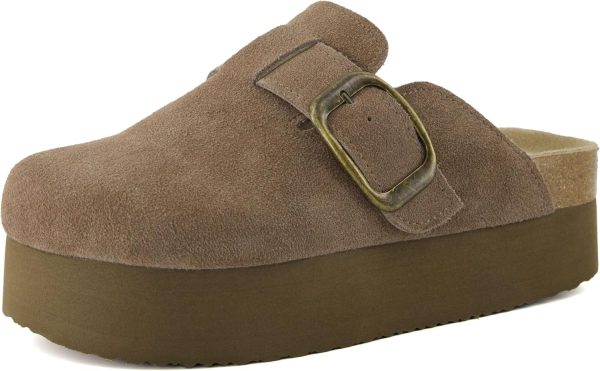 CUSHIONAIRE Women's Granola *Previous Buckle Issue Fixed* Genuine Suede Cork Footbed Platform Clog, +Comfort, Wide Widths Available