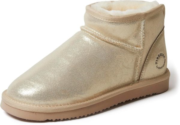 Fireside by Dearfoams Women's Riverland Shearling Fur Lined Mini Ankle Boot with Platform Slipper